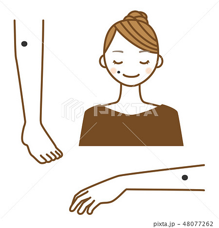 女性の腕や手や顔など全身のほくろ ホクロ のイラストのイラスト素材
