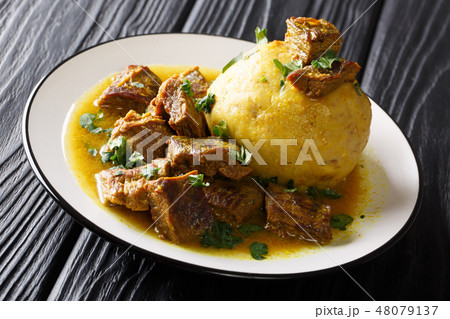 Traditional Mofongo with plantains, garlic Traditional Mofongo with plantains, garlic 48079137