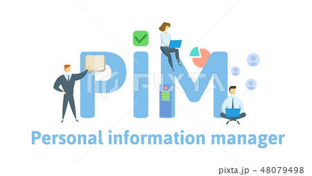 PIM, Personal Information Manager. Concept with keywords, letters and icons. Flat vector 48079498