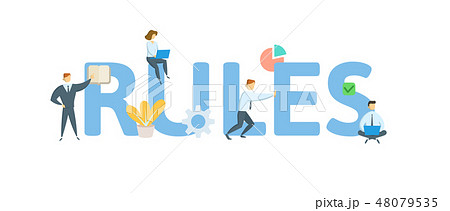 RULES. Concept with people, letters and icons. Flat vector illustration. Isolated on white 48079535