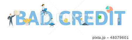 BAD CREDIT. Concept with people, letters and icons. Flat vector illustration. Isolated on white 48079601