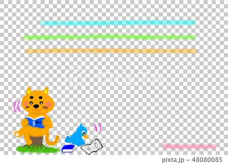 読書する猫と鳥。知識を得よう。 48080085