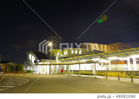 夜の西武立川駅北口の写真素材