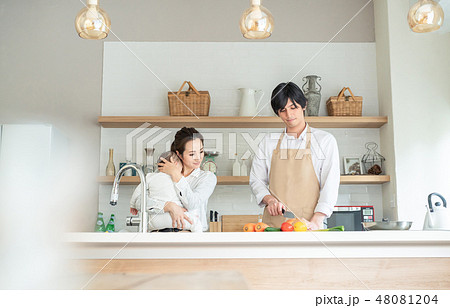 キッチンで料理する夫婦 キッチンで料理する夫婦 48081204