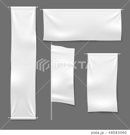Flag and hanging banners. White advertising blank textile banner fabric horizontal cloth sign 48083060