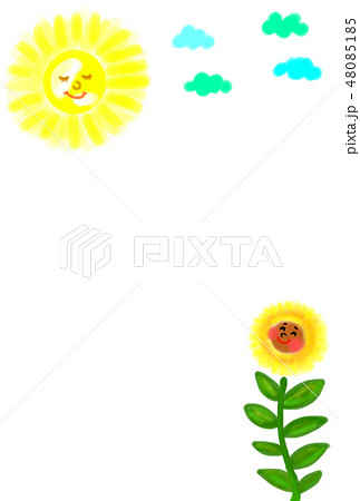 夏の太陽の方を向くひまわりの絵 のイラスト素材 48085185 Pixta