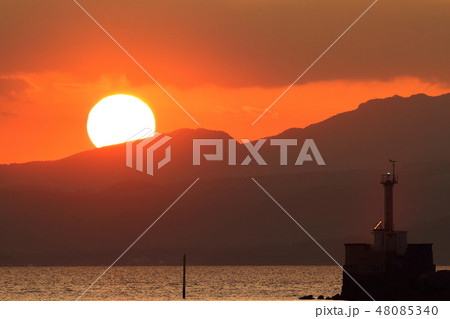 大牟田市　三池港　夕景、 48085340