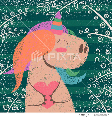 Cute unicorn in the magic forest. 48086807