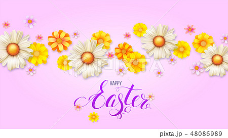 Happy Easter day. 3d realistic vector flowers buds 48086989