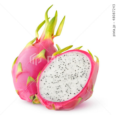 Isolated cut white fleshed dragon fruit Isolated cut white fleshed dragon fruit 48087243