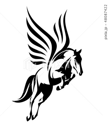Flying Pegasus Horse Black Vector Designのイラスト素材