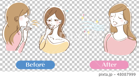 口臭くさい　女性　イラスト　セット 48087999