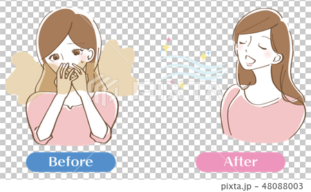 口臭くさい　女性　イラスト 48088003