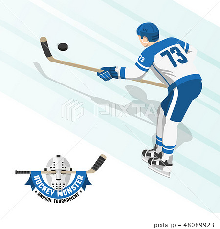 Ice hockey player in a white blue uniform 48089923