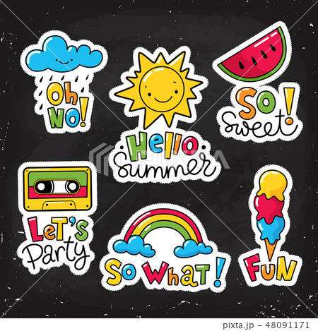 Set of cool stickers, patches with food and summer elements.  48091171