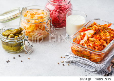 Probiotics food concept. Kimchi, sauerkraut 48091949