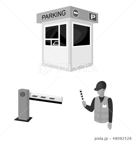 Parking for cars monochrome icons in set collection for design. Equipment and service vector symbol 48092526