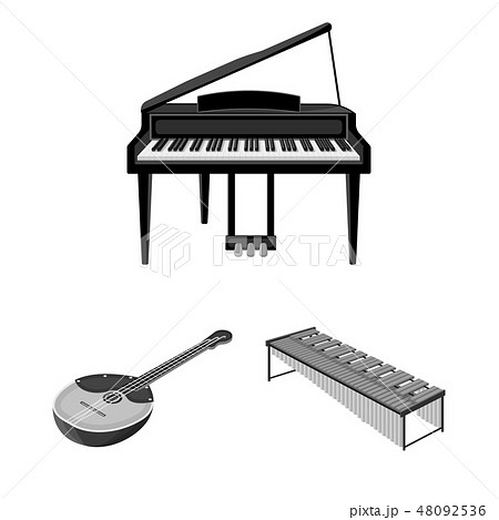 Musical instrument monochrome icons in set collection for design. String and Wind instrument 48092536