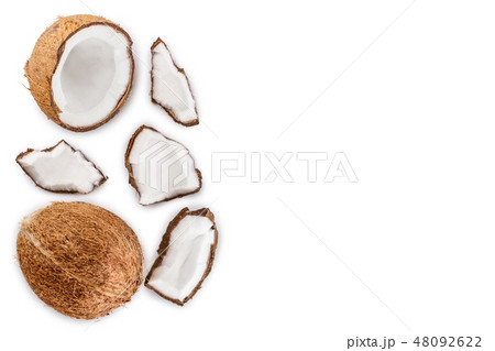 coconut isolated on white background with copy space for your text. Top view. Flat lay coconut isolated on white background with copy space for your text. Top view. Flat lay 48092622