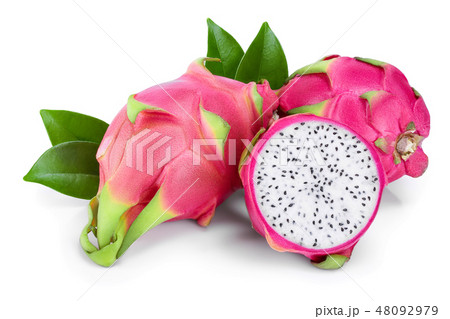 Ripe Dragon fruit, Pitaya or Pitahaya isolated on white background, fruit healthy concept 48092979