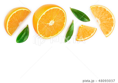 orange with leaves isolated on white background with copy space for your text. Top view. Flat lay 48093037