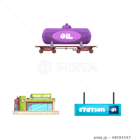 Vector design of train and station icon. Set of train and ticket vector icon for stock. Vector design of train and station icon. Set of train and ticket vector icon for stock. 48094597