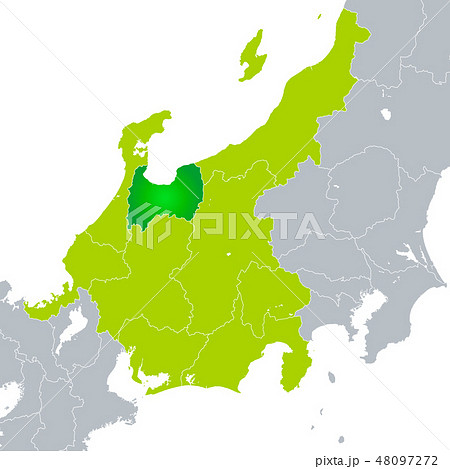 富山県地図と中部地方のイラスト素材