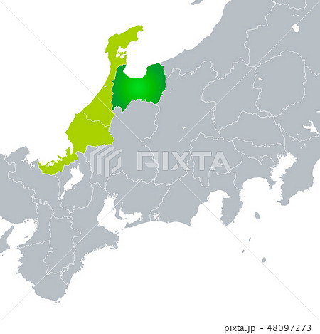 富山県地図と北陸地方のイラスト素材