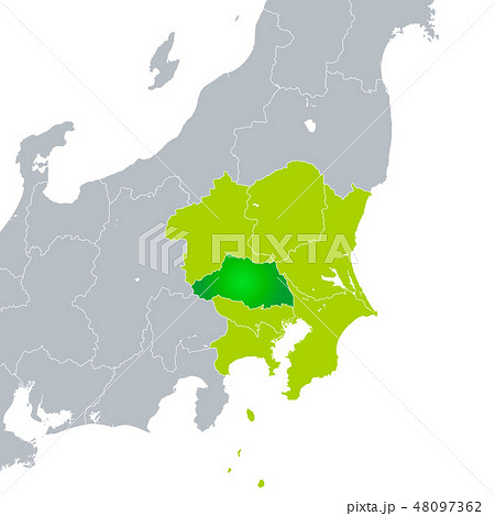 関東地方無料フリーイラスト 日本語 都道府県名あり 都道府県線あり 県庁所在地あり 緑