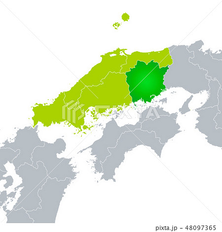 岡山県地図と中国地方のイラスト素材