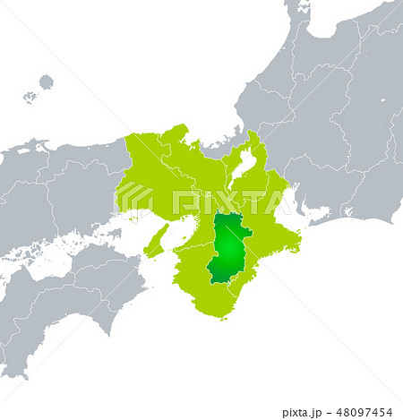 奈良県地図と近畿地方のイラスト素材