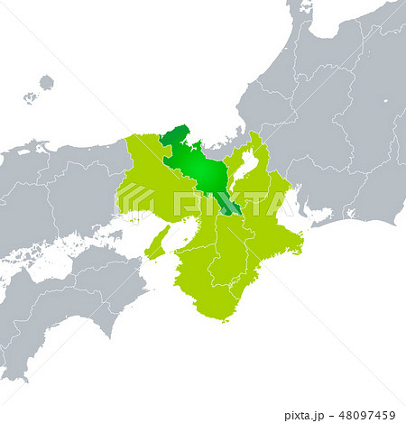 京都府地図と近畿地方のイラスト素材