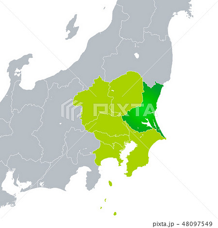 茨城県地図と関東地方のイラスト素材