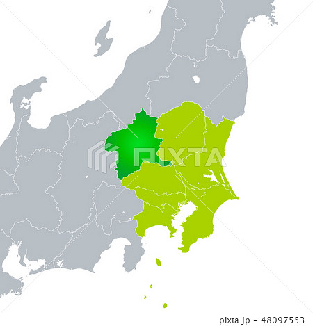 関東地方無料フリーイラスト 英語 都道府県名あり 都道府県線あり グレー