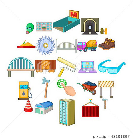 Completion of construction icons set, cartoon style Completion of construction icons set, cartoon style 48101897