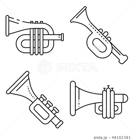 Trumpet icons set, outline style 48102381