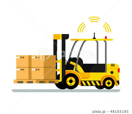 Yellow Automatic Delivery Forklift Car Full of Box Yellow Automatic Delivery Forklift Car Full of Box 48103183