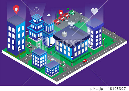modern city isometric building aparment and intell 48103397