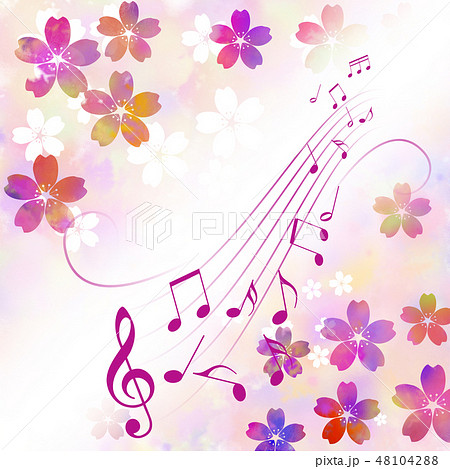 譜面 音楽 五線譜 桜 お花見 さくら ミュージックのイラスト素材