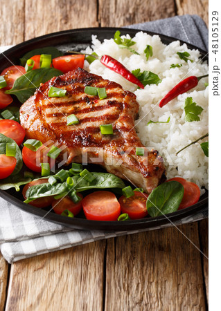 Delicious grilled pork steak with rice 48105129