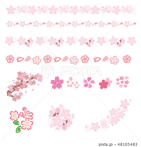 桜 飾り罫 ライン シンプル デザイン セットのイラスト素材