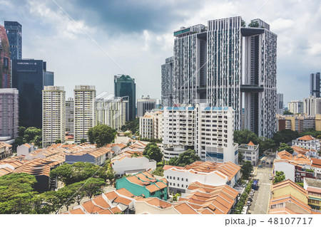 Shophouses aerial view Singapore Tanjong Pagar 48107717