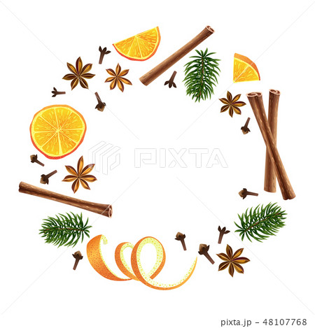 Wreath. Round garland of spices, orange and fir 48107768