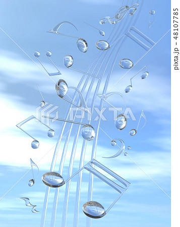 Cg 3d イラスト デザイン 立体 マーク 音符 音楽 サウンド メロディ 空 雲 ガラスのイラスト素材