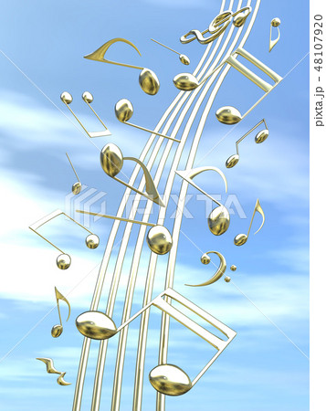 Cg 3d イラスト デザイン 立体 マーク 音符 音楽 サウンド メロディ 空 雲 金 ゴールドのイラスト素材