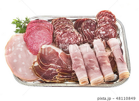 tray of cooked meats 48110849