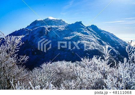 登山道からの普賢岳と平成新山（雲仙岳の冬景色と霧氷）　【長崎県雲仙市】 48111068