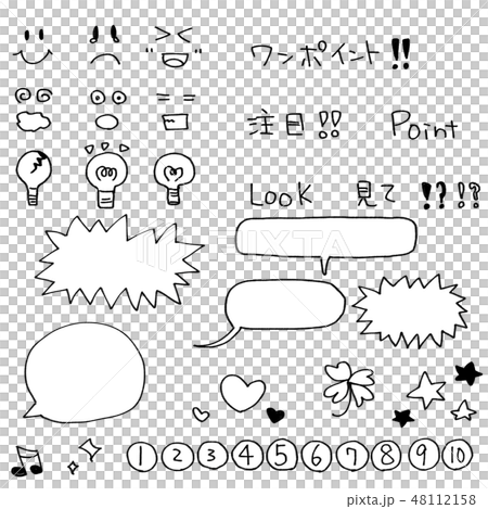 シンプルなふきだし 絵文字パターンセット シロクロ白背景 のイラスト素材