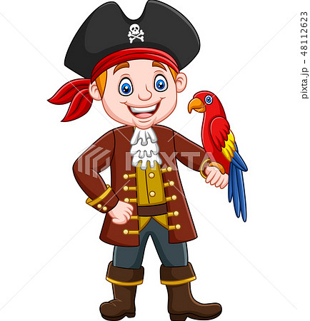 Cartoon captain pirate  with macaw bird 48112623