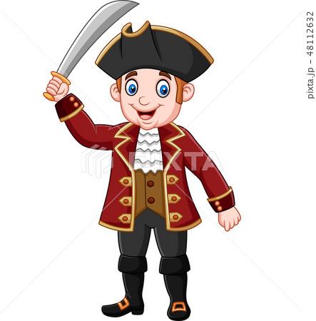 Cartoon captain pirate holding a sword  48112632